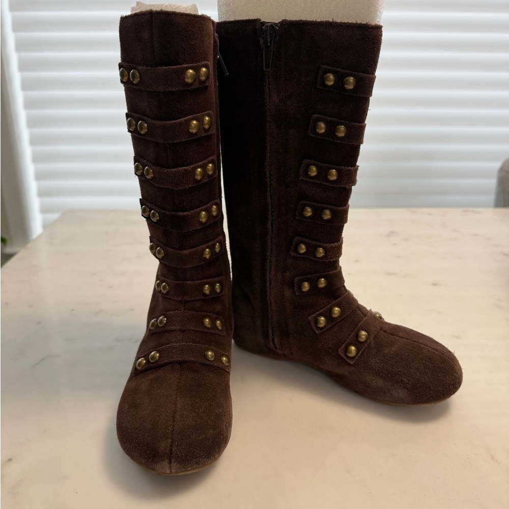 Kids Brown Suede Knee Boot with Studded Straps